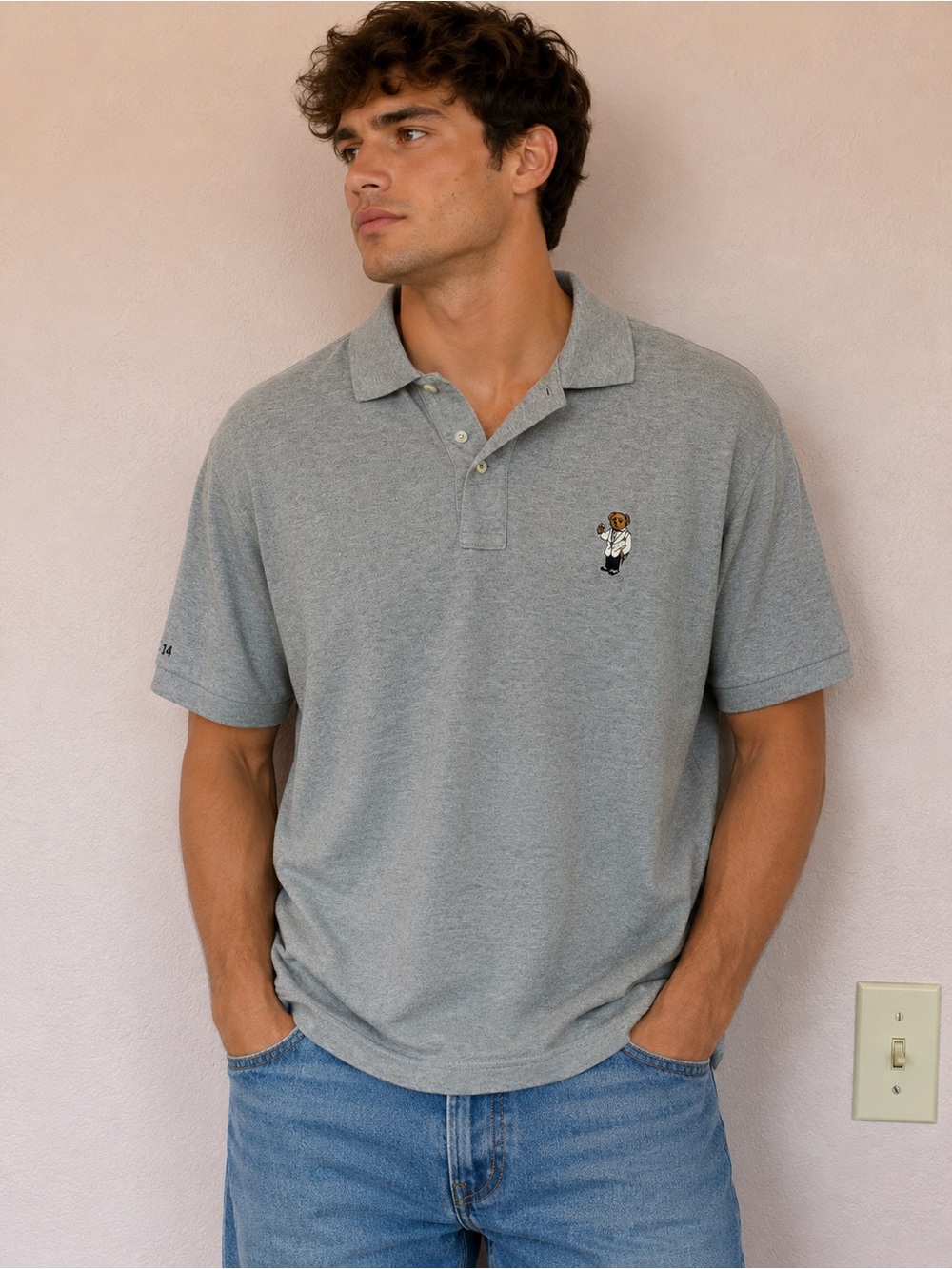 Polo by Ralph Lauren Grey Polo with Embroidered Bear. Size L